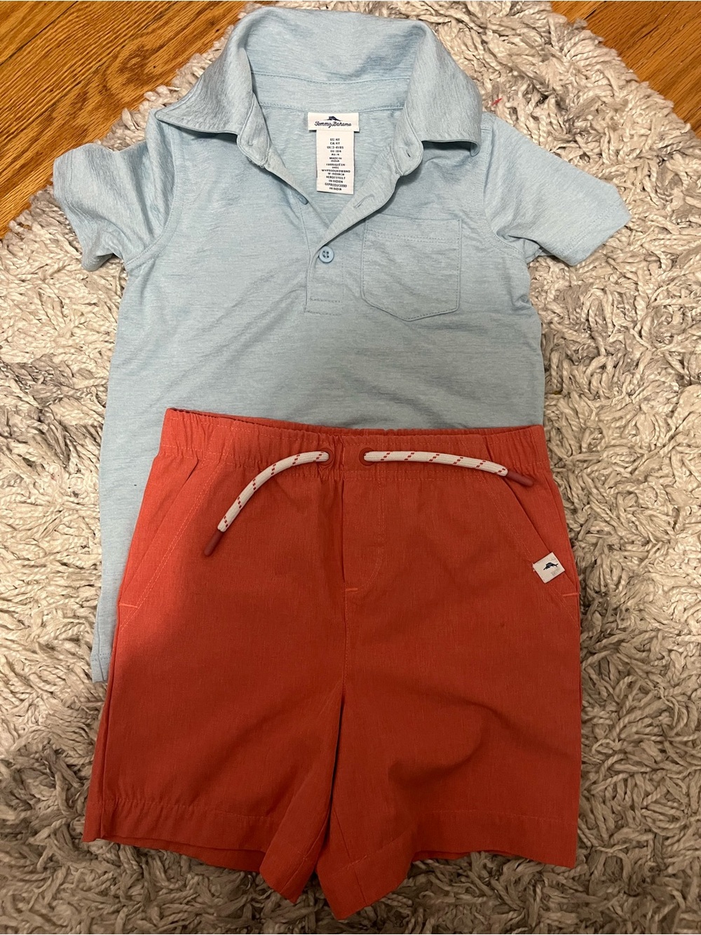 Tommy Bahama Light Blue Polo with Coral Shorts - Kids